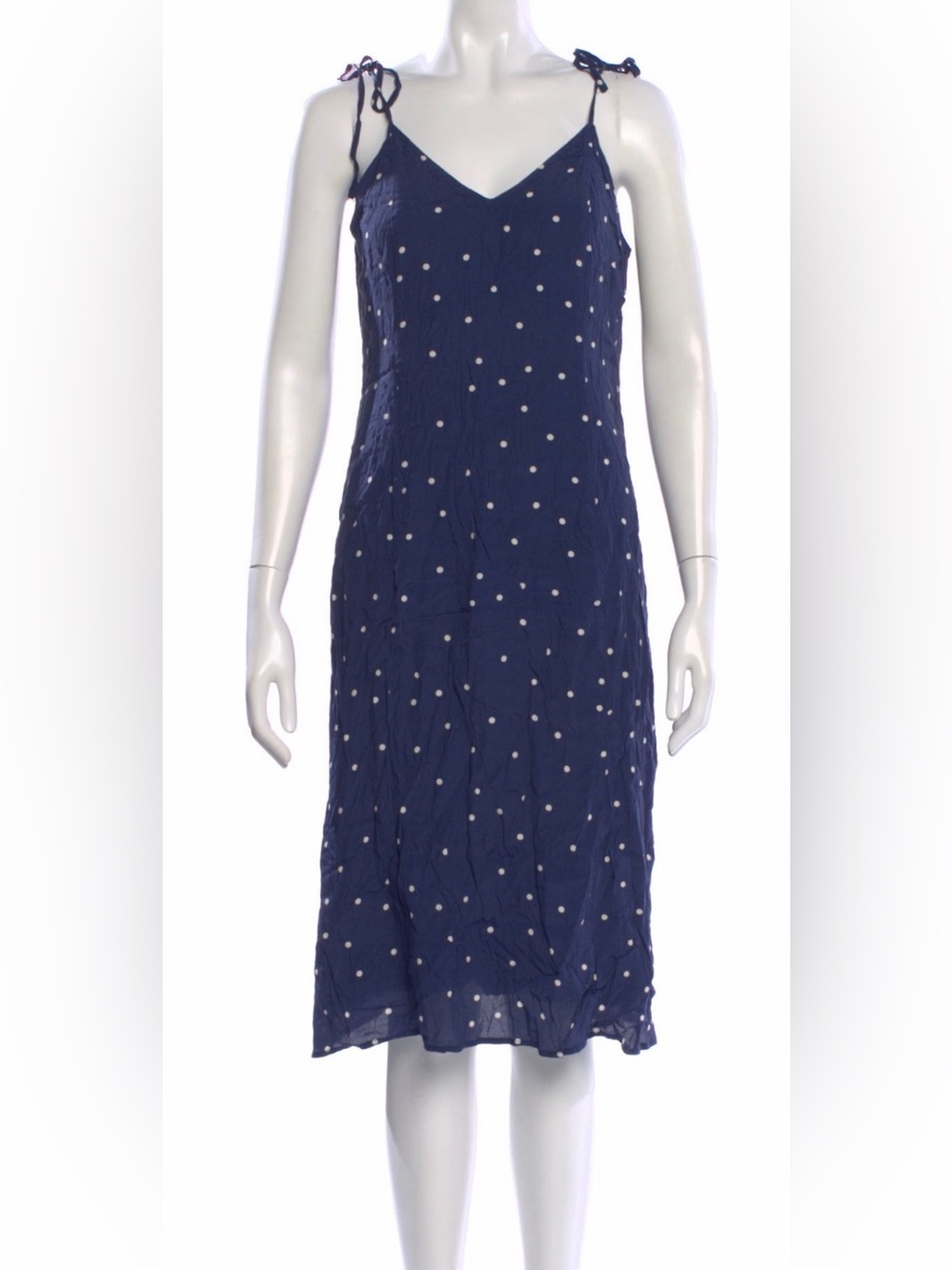Sezane Navy Polka Dot Tie-Strap Slip Dress